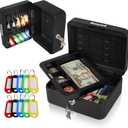 Honeywell Safes & Door Locks - Convertible Small Cash Box with Removable Money Tray - Durable Lock Box with Storage Under Tray & 10 Key hooks - Metal Money Safe with Key Lock - Black, 0.1 CU - 6111 (6.6x7.9x3.5)