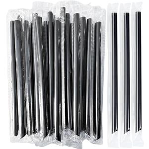 100 PCS Black Straws Jumbo Smoothie Straws, Boba Straws, Disposable Plastic Milkshake Straws, Wide-Mouth, Individually Wrapped, Sharp Pointed Tip (0.51" Wide X 9.06" Long)