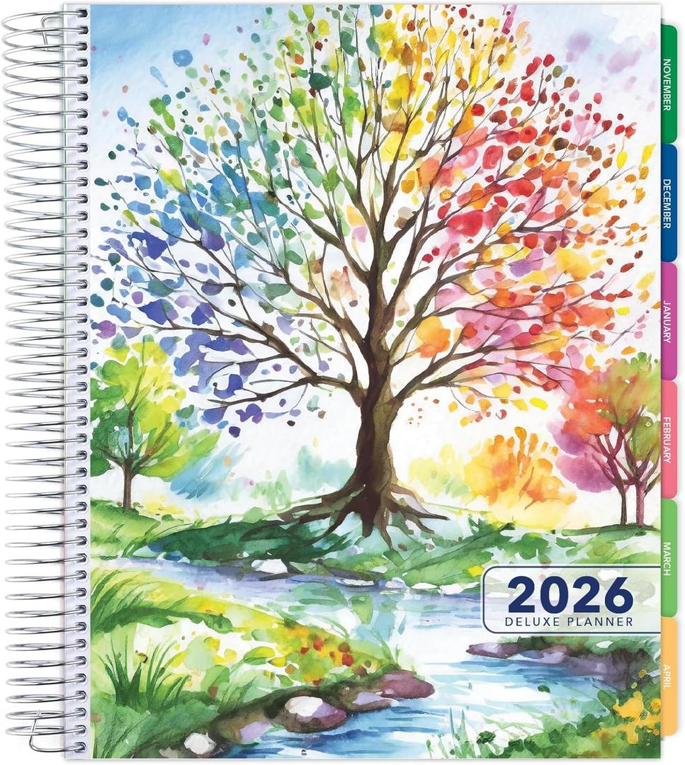 DELUXE 2026 Planner, 8.5"x11": 14 Months (November 2025 - December 2026), Includes Page Tabs, Bookmark, Planning Stickers, Pocket Folder Daily Weekly Monthly Planner Yearly Agenda (Tree Season)
