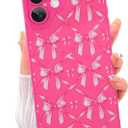 ZIYE for iPhone 16 Case Hot Pink Bows Pattern Phone Case with Camera Protection, Soft TPU Silicone Rubber Protective Cover Cute Design Cases Compatible with iPhone 16 6.1 Inch