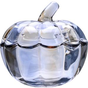 Stella Baic Crystal Pumpkin Jar with Lid, Glass Candy Bowl with Cover for Halloween, Decorative Candy Dish for Home Decor, Party Centerpieces (L, Amber)