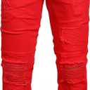 Slim Fit Men's Jeans, Ripped Stretch Jeans Denim Pants (28, 1943 Red)