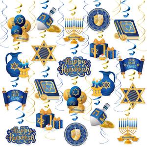 36 Pcs Hanukkah Decorations Hanging Swirls Chanukah Ceiling Swirls Hanukkah Cutouts Foil Hanging Spiral Decorations for Chanukah Party