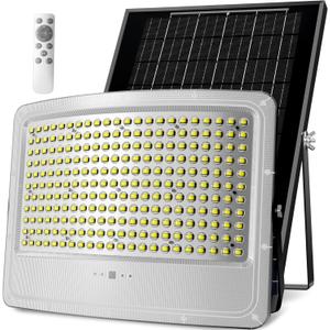 Solar Flood Lights Outdoor, 8000W Solar Street Flood Light Dusk to Dawn IP67 Waterproof LED Commercial Lighting with 16.4 Foot Cables and Remote Control for Yard,Garage,Swimming Pool, Pathway
