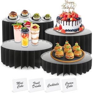 4 Pack Buffet Risers Food Risers for Buffet Table Acrylic Risers Display Stands Tall Cake Stands Cylinder Stands for Party Pedestal Cake Stand Dessert Table Display Set Cupcake Stands Cupcake Display (black, 4)
