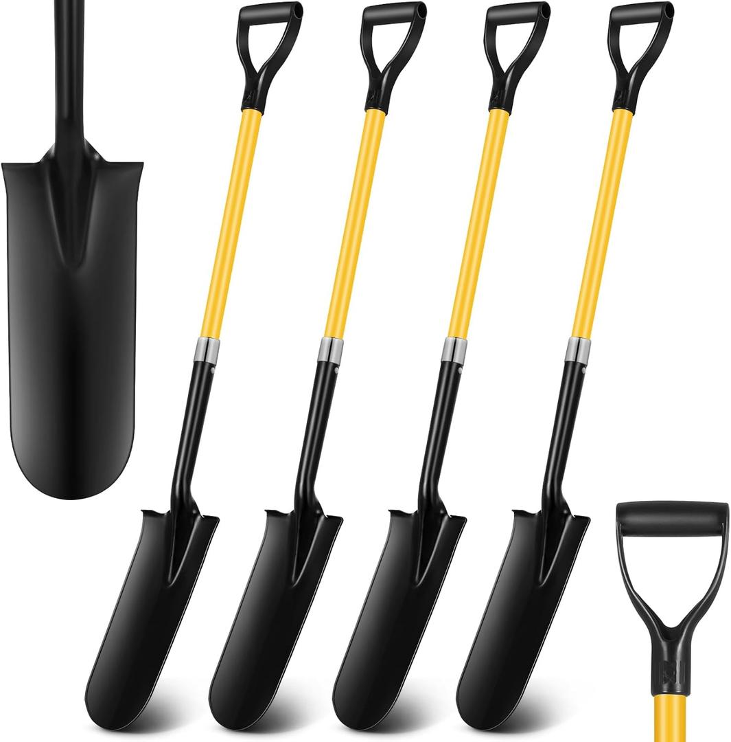 4 Pack Heavy Duty Digging Shovel Long Metal Shovel with Comfortable D Handel, Trenching Digging Spade for Garden Landscaping Construction, Snow Beach Sand(Drain Spade)