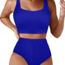 Herseas Women's Bikini Sets Scrunch Square Neck Two Piece Swimsuits High Waisted Bathing Suits (Medium, Royal Blue)