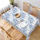 Blue Floral Square Tablecloth 60x84 Inch Square, Blue and White Chinoiserie Flower Toile Table Cloth Spring Decorations Polyester Stain Resistance Table Cover for Party Picnic Kitchen Decor