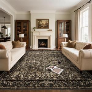 Vintage Floral Area Rug 8x10: Soft Washable Brown Carpet Living Room
Oriental Style Perfect for Sofa Area Bedroom Study Non-slip Stain Resistant Easy to Clean Low-Pile 0.2in Fits under Furniture