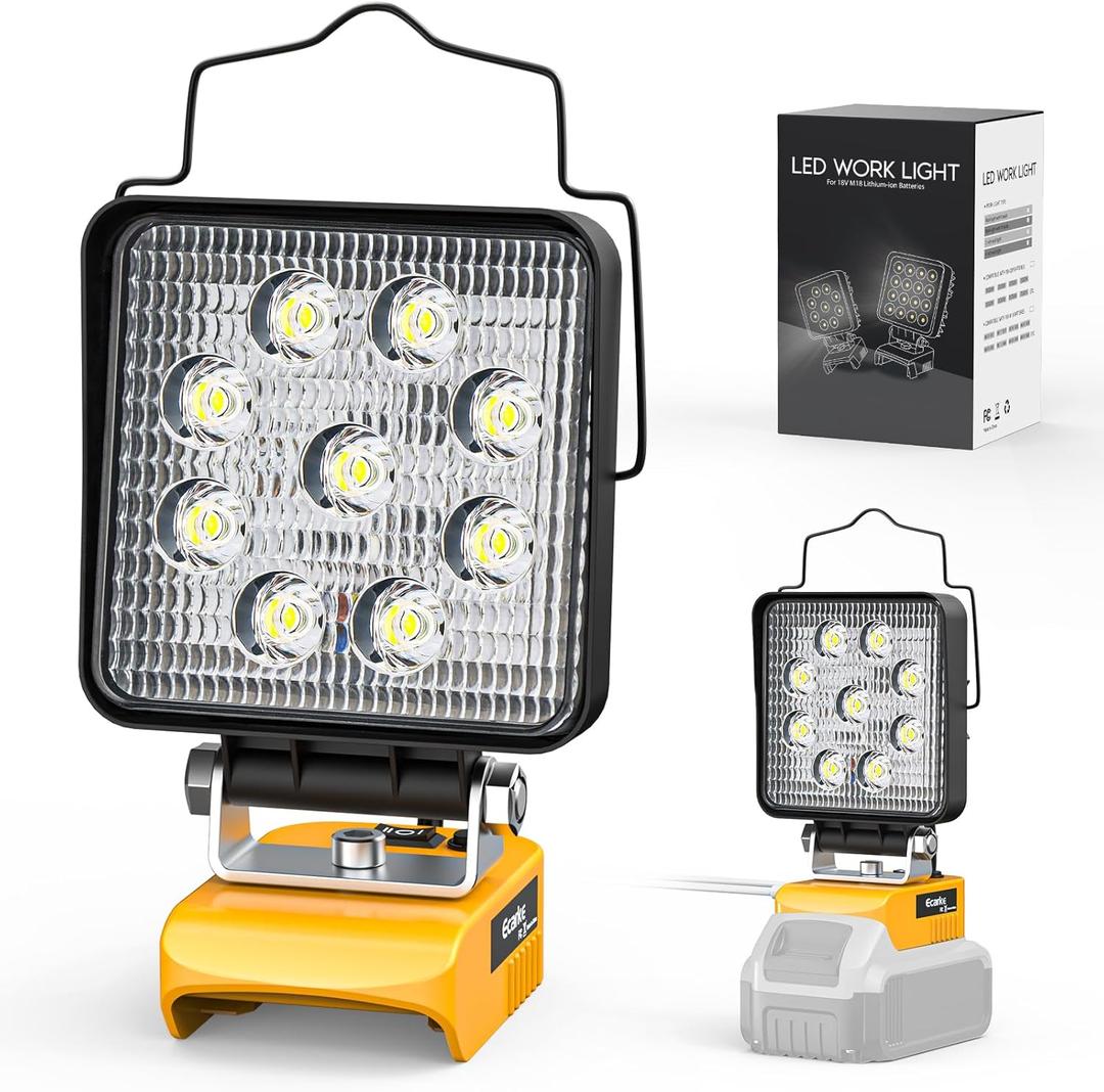 Ecarke LED Work Light Compatible with DEWALT 20V, 140 Pivoting Head Flashlight, 48W 4800Lumens, Cordless LED Flood Light, with USB and Type-C Charging Port for Outdoor