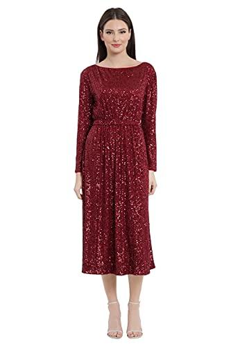 Maggy London Women's Boat Neck Long Sleeve MIDI Dress, Cherry RED, 4