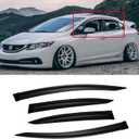Window Visors for 2012-2015 Honda Civic Sedan 4-Door, Outside-Mount Shatterproof Rain Guards Vent Deflector Shade Dark Smoke 2013 2014, Tape-On, 4PCS