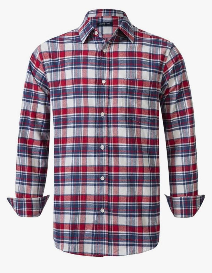 Double Pump Mens Flannel Shirts Cotton Long Sleeve Casual Regular Fit Button Down Plaid Shirts Small