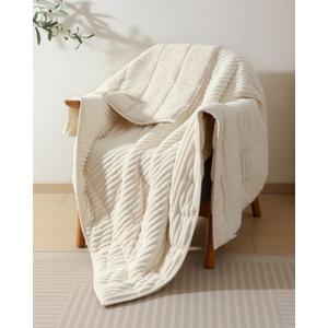 CYK Weighted Blanket 15 lbs for Adults Queen Size 60"x80" - Dual-Sided Fleece & Sherpa Blanket - Heavy Plush Flannel Winter Warm Blanket for Bed and Couch (Cream)