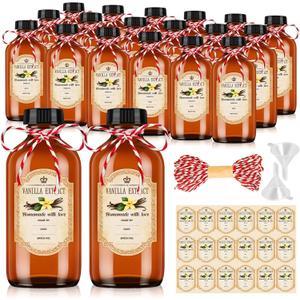 KEYWING 18 Pack 8oz Amber Glass Boston Round Bottles with Airtight Poly Cone Caps, Perfect Dispensing Bottles for Homemade Vanilla Extract, Syrups, Essential Oils, Holiday & Christmas Gift