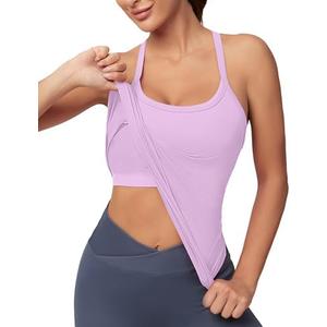 MathCat Workout Tank Tops for Women with Built in Bra, Sleeveless Gym Tops Seamless Racerback Athletic Yoga Shirts L