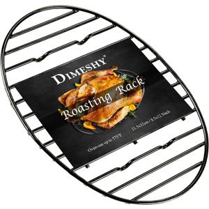 Roasting Rack, Black with Integrated Feet, Enamel Finished, Nonstick, fit for 15 inches oval roasting pan, safety, dishwasher, Great for Basting, Cooking, Drying, Cooling rack. (12.5x 8.5)