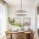 19.7" Black Drum Chandelier with White Linen Lampshade 4-Light Modern Farmhouse Chandelier Light Fixture for Dining Room, Kitchen Island, Foyer Entryway Bedroom