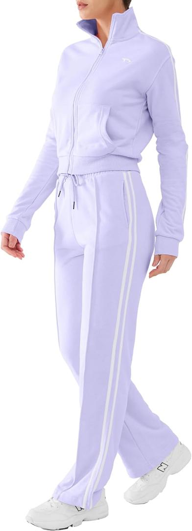 DITOK Track Suits for Women Set 2 Piece Spring Lounge Outfits Zip Up Sweatshirt & Sweatpants with Pocket Jogger Sweatsuits (Purple, L)