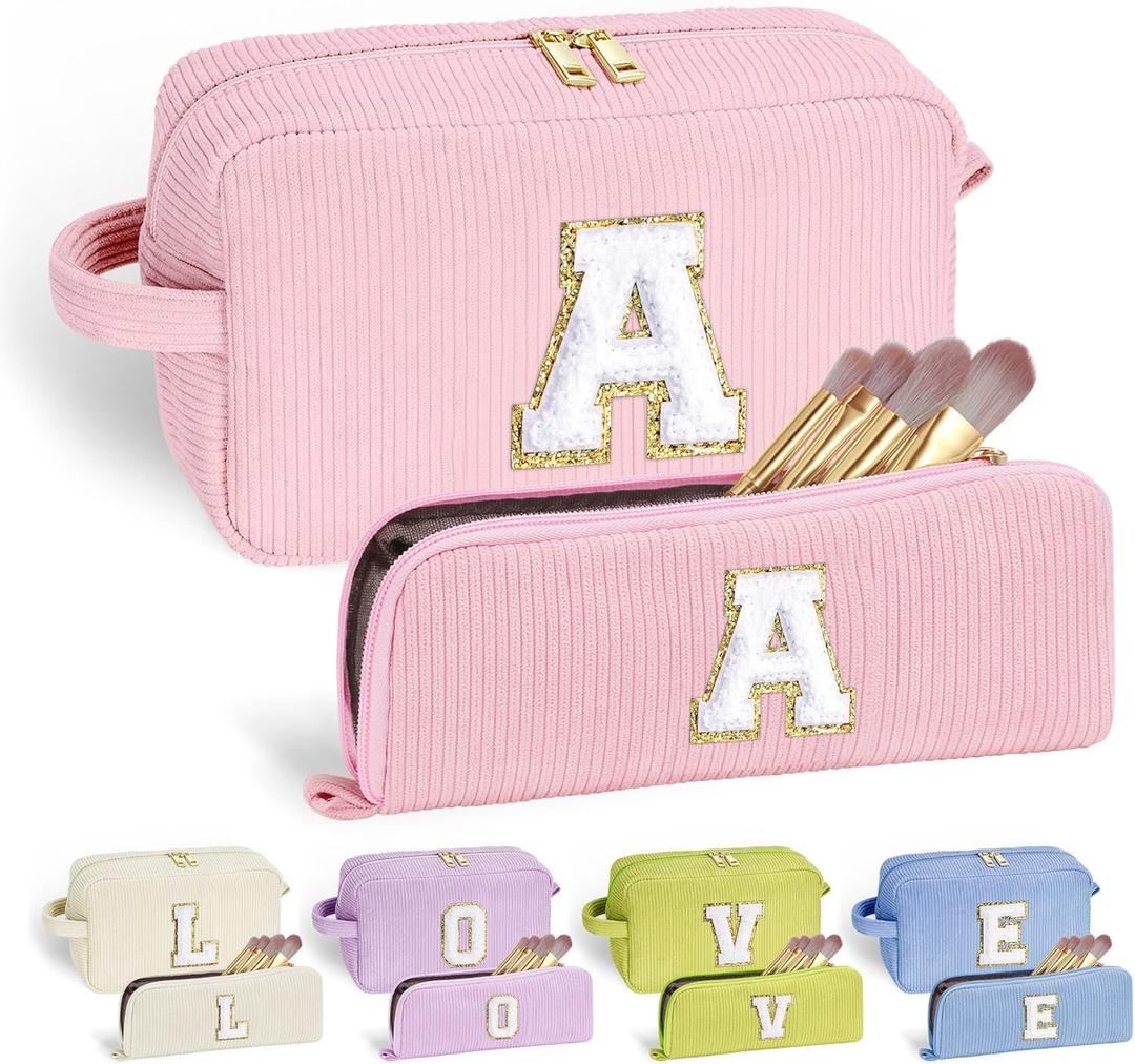 YOOLIFE Initial Travel Makeup Bag Cosmetic Bag - Teen Girl Gifts Trendy Stuff Friend Birthday Gifts for Women Teen Girl Kids (Pink)