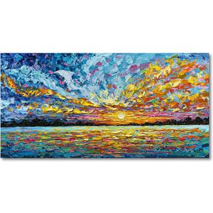 Art 30x60 Inch Hand-Painted Sea Sunrise Landscape Modern Abstract Oil Painting Large Canvas Art Hall Bedroom Office Wall Decoration (Yi048)
