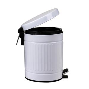 5 L Round Step Pet Trash with Lid,Mini Metal Pedal Bin,Small Garbage Can Wastebasket for Home, Car or Office White