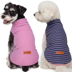2 Pack Dog Sweater Clothes Soft Velvet Fabric Coat Dog Sweatshirt Sweaters for Small Medium Large Dogs Pullover Turtleneck Pet Puppy Clothes Cold Weather Warm Puppy Sweater (M (Back: 13.39",Chest: 17.32", 8-12 lbs), Navy Stripe+Purple)