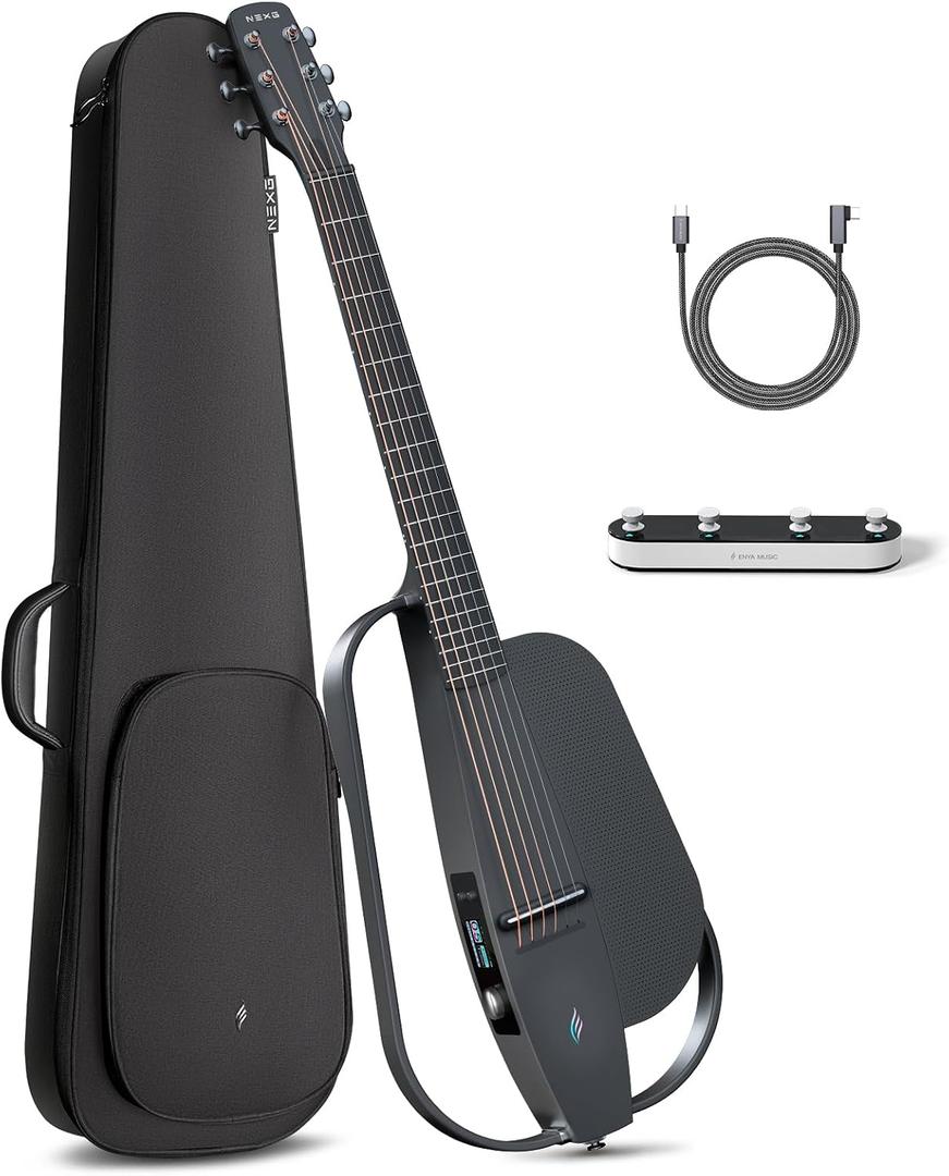 Enya NEXG 2 Basic Acoustic-Electric Guitar Carbon Fiber Travel Guitar Smart Acustica Electric Guitarra for Adults with 50W Wireless Speaker, Footswitch, and Gigbag