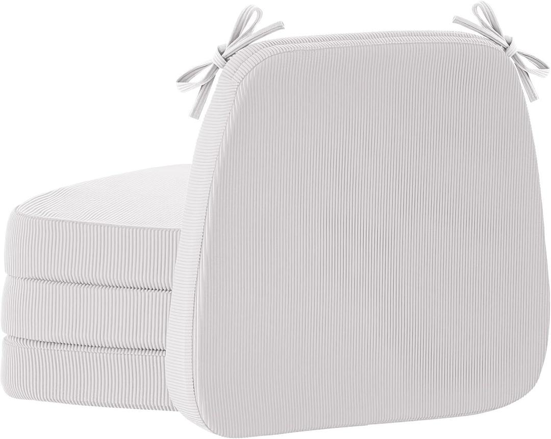 Nobildonna 2'' Thick High-Density Foam Indoor Chair Cushions | Dining Chair Pads with Ties, Removable Washable Cover, Dining Chair Cushions 17"x16",Light Gray 4 Pack