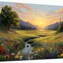 Tarfupth Large Green Landscape Canvas Wall Art for Living Room Sunset Mountain Wildflowers Canvas Prints Nature Scenery Artwork for Bedroom Office Home Decor 20"x40", 20L" x 40W"