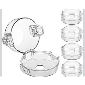 Stove Knob Safety Covers, for Knob Diameter Less Than 2.4", Dual Grip Safety Shield, Unlock with Adult Hand, Press Gas Stove Knob Locks, Oven Lock Knob Covers for Child Safety, Clear, Pack of 5