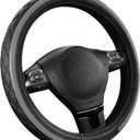 Road Comforts Leather Steering Wheel Cover Black & Gray, Universal Fit 14.5-15 Inch, Microfiber Leather, Anti-Slip & Breathable Design for Men and Women
