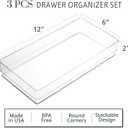 STORi SimpleSort 2-Piece Stackable Clear Drawer Organizer Set | 12" x 6" x 2" Rectangle Trays | Wide Makeup Vanity Storage Bins and Office Desk Drawer Dividers | Made in USA