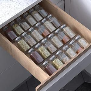 Jadehom 19 x 13 Inches Spice Drawer Organizer, 4 Tier Clear Acrylic Expandable In-Drawer Seasoning Jars Rack, Kitchen Drawer Spice Insert Tray for Cabinet/ Countertop