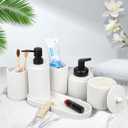 White Bathroom Accessory Set - 6 Pcs: Toothbrush Holder, Lotion & Foaming Soap Dispensers, Qtip Holder, Vanity Tray, Bathroom Tumbler, Countertop Organizer