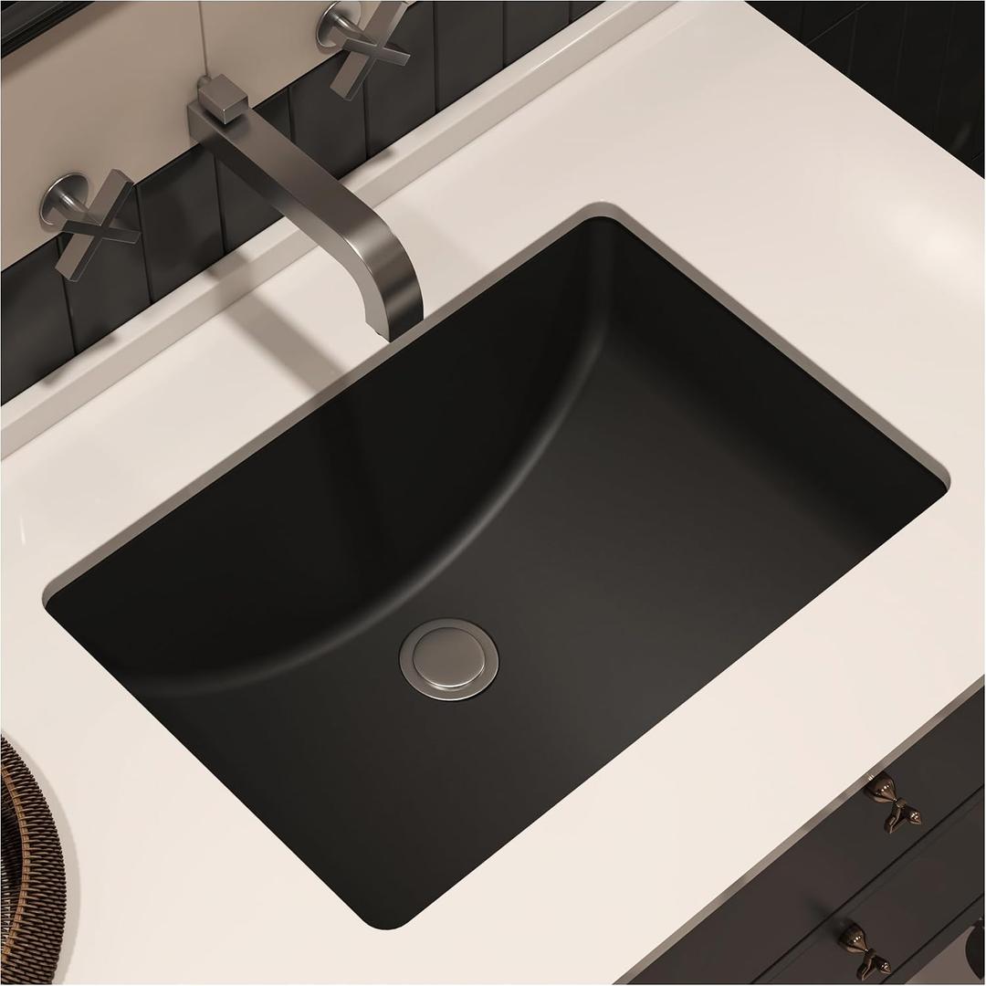 MEJE #202F -21" Undermount Rectangle Bathroom Sink, Porcelain Ceramic Vanity Undermount Sink, Matte Black, 20.87" x 8.37" x 14.75"