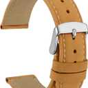 WOCCI 20mm Vintage Leather Watch Band for Men and Women, Silver Buckle (Tan)