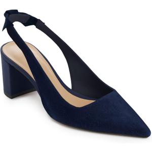 Juliet Holy Womens Pumps Pointed Toe Slip on Slingback Cute Bowknot Classic Chunky Block Heels (8, Navy)