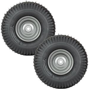 2 PCS Autocessking 15x6.00-6 Tire and Wheel Assembly Front Tires Compatible with Craftsman Riding Mowers Lawn Tractors, 3" centered Hub, 3/4" Bushing (15x6.00-6 with Rim, Silver)