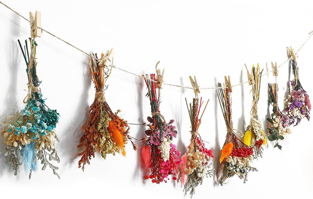 8 Sets Mini Dried Flower Bouquet Valentines Decoration Natural Dried Flower Bouquet Wall Hanging Decor Boho Flowers Wall Decor Farmhouse Plants for Room Home Table