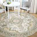 Castage Green Round Rug 5ft, Circle Boho Area Rugs for Bedroom Living Room,Washable Vintage Bohemian Distressed Oriental Floral Carpet Non Slip,Sage Floral