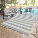 LEEVAN Striped Outdoor Rug 4x6, Washable Front Porch Rug, Spring Plaid Door Mats Outside Entrance, Blue and White Entryway Floor Mat, Buffalo Woven Patio Layered Mat for Entrance/Deck/Camping