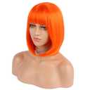 eNilecor Short Bob Hair Wigs 12" Straight with Flat Bangs Synthetic Colorful Cosplay Daily Party Wig for Women Natural As Real Hair+ Free Wig Cap (Orange)