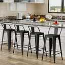 Metal Bar Stools Set of 4 Barstools Bar Height Bar Stools with Back Industrial Bar Stool Indoor Counter Stool Kitchen Island Stools Modern Bar Chair 30inch Matte Black