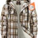 Ceoutdoor Mens Flannel Hoodie Jacket Fleece Lined Flannel Shirt Plaid Zip Up Sherpa Hooded Sweatshirt Warm Winter Coat Size 2Xl