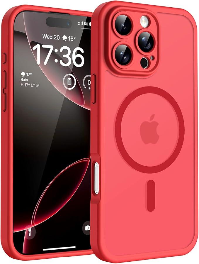 TOCOL for iPhone 16 Pro Max Phone Case Compatible with Magsafe Full Camera Protection Drop Protection Magnetic Translucent Matte Back Bumper Phone Case for 16 Pro Max 6.9Inch (Red)