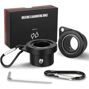 FLAG WIN Aluminum Alloy Flagpole Ring Set with Bearings 2 Pack, Anti Wrap 360Rotating Flag Mounting Ring Spinning Flag Pole Kit with Carabiner for 0.96-1.25 Inch Diameter Flagpole(Black)