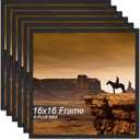 A PLUS MAX Square 16x16 Frame Set of 6, Black Engineered Wood Picture Frame for 16 x 16 Picture Poster Photo, Light Weight 16by16 Frame with Wood-grain for Wall - 6 Pack/Black/16 x16
