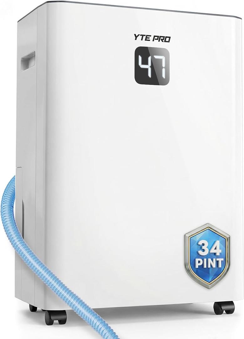 34Pint Dehumidifier for 2500Sq.Ft With 6.56Ft Drain Hose, for Basement | 6.56FT Drain Hose, Front Humidity Display, Quiet, Compression System, Removable Washable Filter, For basement, Home, Bedroom