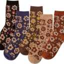 IIG 5 Pairs Womens Pretty Vintage Wool Socks Unique Print Design Soft Cozy Warm Crew Socks Christmas Gift (One Size, Retro Flowers 02 - 5 Pairs)